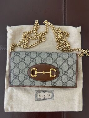 Gucci Brown/Beige GG Canvas Horsebit Chain Wallet